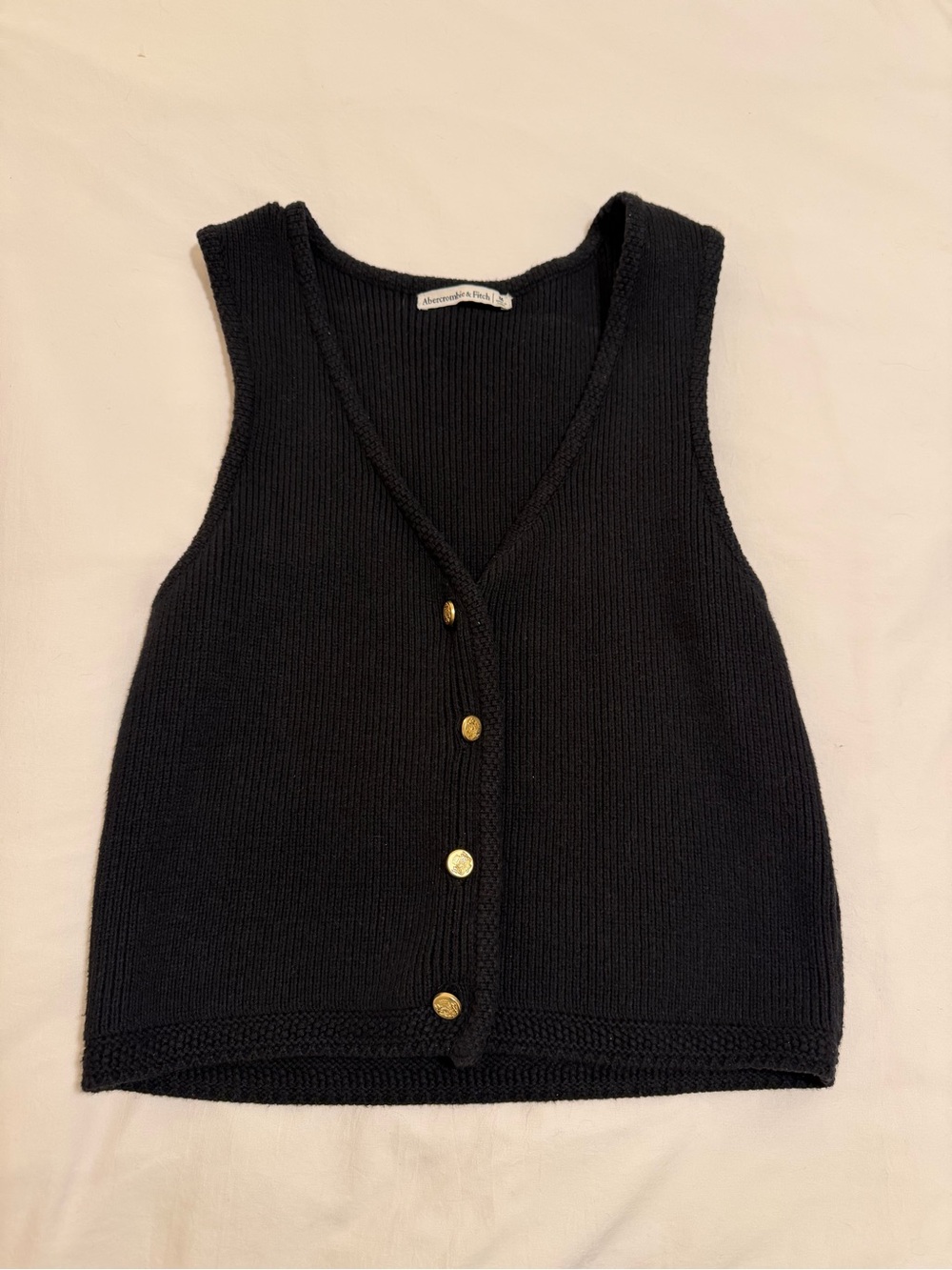 Abercrombie & Fitch Black V-Neck Button Vest with Gold Buttons - Picture 2 of 5